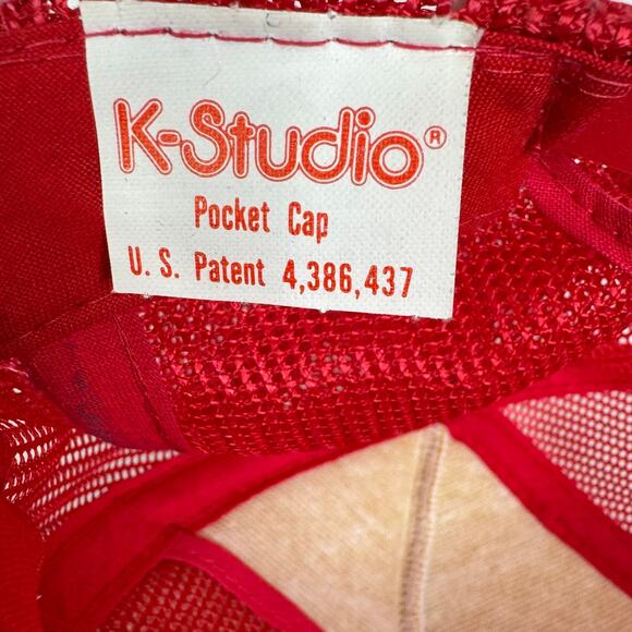 Vintage Mattel Logo 80s K Studio Pocket Cap Mesh Red Trucker Snapback Hat - Picture 12 of 12